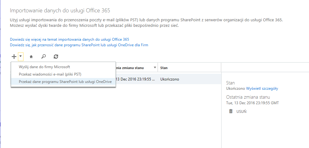 importowanie danych do usługi Office 365